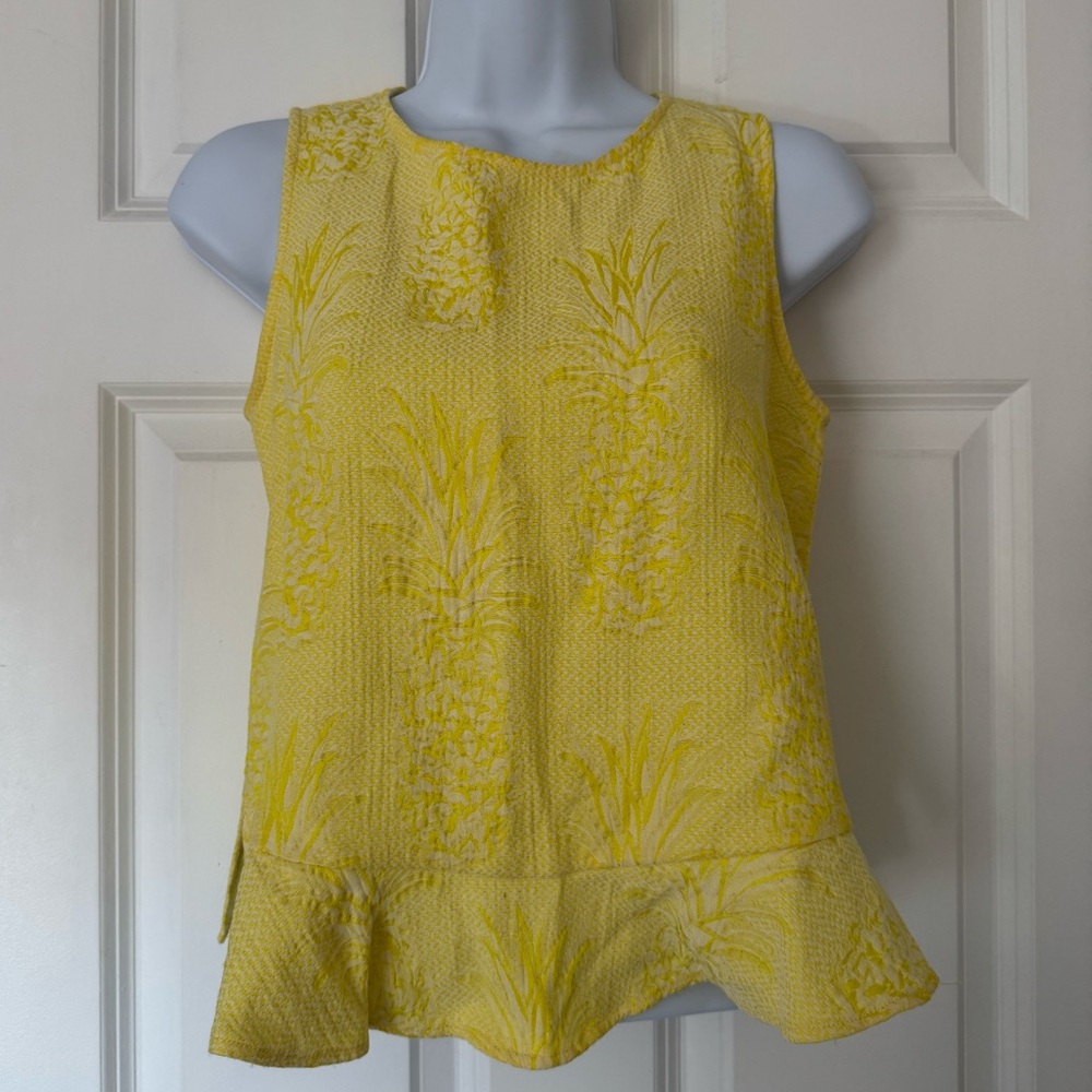 Yellow Pineapple Sleeveless Peplum Top, Women’s S